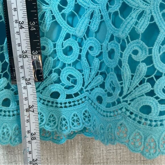 Lauren Ralph Lauren Dress A-Line Lace Sleeveless Career Size 8 LRL Turquoise - Picture 6 of 8